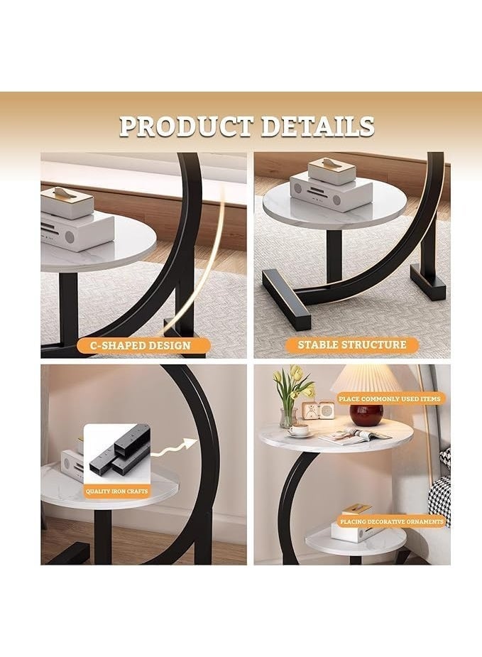 طاولة جانبية للاريكة بتصميم عصري مزدوج الطبقات وهيكل ثابت صغير الحجم موفر للمساحة لغرفة المعيشة وغرفة النوم والاريكة مصنوعة من مواد متينة وسهلة الحركة (اسود) - Image 3